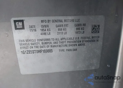 2017 Chevrolet Malibu 1Lt z USA, uszkodzony, nr VIN 1G1ZE5ST0HF169885